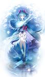 blue_hair bug butterfly highres horns insect leaf pixiv_emaki rinko_(mg54) ripples solo water 