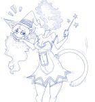 anthro bottomwear clothing detachable detachable_head domestic_cat dullahan european_mythology felid feline felis female hair hat headgear headless headwear hi_res holding_own_head irish_mythology long_hair mammal miniskirt mythology skirt solo star_symbol wand witch_hat wouhlven