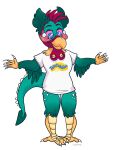 2019 3_toes alpha_channel anthro arm_feathers avian avian_caruncle beak beastofeuthanasia black_eyebrows blue_eyes blue_pupils bottomless bottomless_anthro bottomless_male cheesy_(tigerlyn) claws closed_beak clothed clothing cockatrice colored dated dewlap_(anatomy) digital_drawing_(artwork) digital_media_(artwork) ear_tuft english_description european_mythology eyebrows feather_hair feathers feet finger_claws full-length_portrait hair hi_res looking_at_self male male_anthro multicolored_eyes mythological_avian mythological_creature mythological_scalie mythology orange_beak orange_body orange_feathers pink_eyes pink_sclera portrait pseudo_hair pupils red_hair scalie shaded shirt short_hair signature simple_background solo spade_tail standing straight_legs t-shirt tail talon_hands talons teal_body teal_feathers teal_tail teletubbies text_on_t-shirt toe_claws toes topwear transparent_background tuft two_tone_eyes wattle white_claws white_clothing white_shirt white_t-shirt white_topwear