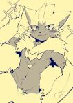  animal_ears blush cat_boy cat_ears claws closed_mouth commentary fang fang_out highres looking_at_viewer monochrome navel pokemon pokemon_(creature) raijin_(shinobidx) smile sparkle toned zeraora 