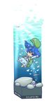  arms_up backpack bag blue_eyes blue_hair chibi fish gurageida hair_bobbles hair_ornament hat highres kawashiro_nitori key open_mouth rock solo touhou twintails two_side_up underwater water 