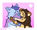 anthro belly blue_body blue_fur blue_hair canid canine cheek_tuft chest_tuft comic couples dialogue duo_focus facial_tuft felid female fox fur group hair hi_res humor kissing lion luckfoxo33 male mammal meme pantherine pink_background relationship romantic romantic_couple silly silly_face simple_background speech_bubble tatum_koenig text tolng trans_(lore) trans_man_(lore) trans_woman_(lore) tuft white_belly yoshi_and_toad_kissing