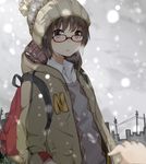  bad_id bad_pixiv_id blush glasses highres original pun2 school_uniform snow solo_focus 