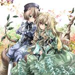  bad_id bad_pixiv_id bow brown_hair bug butterfly dress frills green_eyes hairband hat heterochromia insect long_hair multiple_girls nanase_nao nature red_eyes ribbon rozen_maiden short_hair siblings sitting smile souseiseki suiseiseki tree twins 