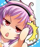  face foreshortening hairband hands komeiji_satori mikagami_hiyori pointing purple_eyes purple_hair short_hair solo touhou 