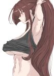  1girl absurdres armpits breasts brown_eyes brown_hair closed_mouth grey_tank_top highres kantai_collection ken_(shutenndouji1) large_breasts long_hair looking_to_the_side muscular muscular_female ponytail smile solo tank_top underboob upper_body very_long_hair yamato_(kancolle) 
