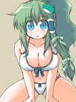  bikini blue_eyes frog front-tie_top green_hair kochiya_sanae long_hair naitou_kouse navel ponytail snake solo swimsuit touhou 