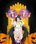 albedo_(overlord) angel_iblis bodily_fluids chair crying_laughing demon duo feathered_wings feathers feet female female/female food foot_fetish foot_focus foot_on_face foot_on_head foot_play foot_rest forniphilia fruit furniture humanoid laugh living_footstool magic magic_circle overlord_(series) plant pumpkin shalltear_bloodfallen succubus tears teasing teasing_with_feet throne tickle_torture tickling tickling_feet tied_to_chair vampire wings