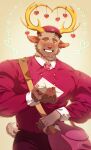 2024 absurd_res anthro antlers booboo34 bottomwear clothing cuff_links dated deer delivery_(commerce) delivery_employee double_breasted_suit fur gold_antlers hat headgear headwear heart_cuff_links heart_symbol hi_res holding_letter horn letter looking_at_viewer male mammal muscular muscular_anthro muscular_male necktie new_world_deer pants pink_bottomwear pink_clothing pink_hat pink_headwear pink_necktie pink_pants pink_suit postal_carrier postal_delivery red_nose reindeer signature small_tail smile solo stamp suit tail tan_body tan_fur white_dress_shirt yellow_eyes