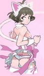  akizuki_ryou animal_ears antenna_hair ass bad_id bad_pixiv_id bare_shoulders brown_eyes brown_hair bulge cat_ears crossdressing cute_&amp;_girly_(idolmaster) earrings from_behind garter_belt idolmaster idolmaster_dearly_stars jewelry kimimaru looking_back male_focus otoko_no_ko panties short_hair solo tail thighhighs underwear undressing white_panties 