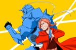  ahoge alphonse_elric armor bad_id bad_pixiv_id braid coat edward_elric fullmetal_alchemist rikko_(peso) smirk 