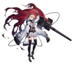  artist_request beam_rifle blonde_hair boots cloak coat counter:side energy_gun lyudmila_(counter:side) official_art red_cloak skirt tagme thighhighs weapon white_coat 