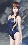  blue_eyes brown_hair competition_swimsuit highres konta long_hair one-piece_swimsuit original solo swimsuit 