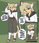 2025 animated anthro black_nose blush breasts bridge_(the_man) clothed clothing ear_piercing english_text felid feline female foxhole:_persistant_online_warfare green_eyes hair hi_res knife looking_at_viewer mammal navy_uniform piercing question_mark shy smile text the_man uniform
