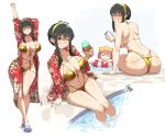  2025 2girls ;) afloat anya_(spy_x_family) arm_behind_head arms_up ass back bikini black_hair blush breasts cleavage closed_eyes collarbone commentary crossed_ankles earrings english_commentary eyepatch_bikini feet food from_behind front-tie_bikini_top front-tie_top gold_bikini gold_choker gold_hairband hair_between_eyes hairband highleg highleg_bikini holding holding_food holding_ice_cream ice_cream jewelry jk_arts large_breasts legs long_hair looking_at_viewer multiple_girls multiple_views navel o-ring o-ring_bikini one_eye_closed pool poolside print_robe red_eyes red_robe robe sandals sidelocks signature sitting smile soaking_feet spy_x_family stomach stretching striped_innertube swimsuit thighs toes toned toned_female twitter_username water yor_briar 