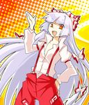  bad_id bad_pixiv_id bow fujiwara_no_mokou hair_bow hair_ribbon long_hair lowres orange_eyes rate_(aok1) ribbon silver_hair solo suspenders touhou white_hair 