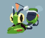 ambiguous_gender animated antennae_(anatomy) arthropod digital_media_(artwork) emmie_(giik) exhaust giik green_body insect living_machine living_vehicle machine mantis moped nonbinary_(lore) one_eye_closed pixel_(artwork) pixel_animation solo vehicle wink