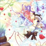  blue_eyes closed_eyes flower hat highres hug konpaku_youmu multiple_girls non-web_source petals pink_hair ribbon rose rose_petals saigyouji_yuyuko short_hair thighhighs thorns touhou white_hair 