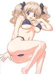  bikini blue_eyes breasts brown_hair curly_hair hirose_(mokiki) large_breasts lying on_side original solo swimsuit twintails 