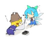  bow chibi cirno hat lowres luft moriya_suwako multiple_girls prank sitting sleeping snot touhou 