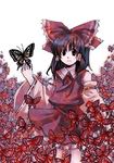  bangs black_hair bug butterfly hakurei_reimu insect solo tako_(plastic_protein) touhou 