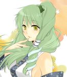  beniko green_hair green_nails hair_ornament kochiya_sanae long_hair nail_polish solo touhou yellow_eyes 