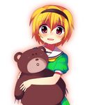  blonde_hair hairband higurashi_no_naku_koro_ni houjou_satoko red_eyes short_hair solo stuffed_animal stuffed_toy subaru_(yachika) teddy_bear 