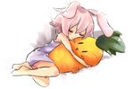  animal_ears bunny_ears carrot carrot_pillow copyright_request kumuiutabito lowres pillow pillow_hug sleeping solo 