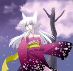  animal_ears fox_ears japanese_clothes kimono mattaku_mousuke original solo white_hair yellow_eyes 