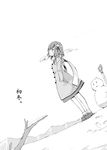  bare_legs blush breath buttons coat dutch_angle full_body greyscale kochiya_sanae loafers long_sleeves looking_afar looking_up monochrome sakuraba_yuuki scarf shoes short_hair shovel smile snow snowman standing touhou winter_clothes winter_coat younger 