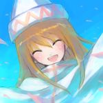  :d ^_^ ^o^ blonde_hair blush close-up closed_eyes dress face hat lily_white lowres onimaru_gonpei open_mouth smile solo tate_eboshi touhou upper_body white_dress 
