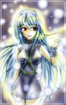  :d bare_shoulders black_dress blue_hair breasts cowboy_shot dress large_breasts long_hair lyrical_nanoha mahou_shoujo_lyrical_nanoha mahou_shoujo_lyrical_nanoha_a's open_mouth red_eyes reinforce skin_tight smile solo standing very_long_hair zinno 