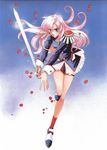  90s aiguillette official_art pink_hair saitou_chiho scan shoujo_kakumei_utena solo sword tenjou_utena weapon 