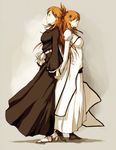  back-to-back bad_deviantart_id bad_id bleach commentary dress dual_persona holding_hands inoue_orihime long_hair melissa_somerville multiple_girls orange_hair size_difference time_paradox 
