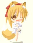  animal_ears artist_request chibi copyright_request fox_ears imageboard_colors lowres oekaki shirt solo tail white_shirt 