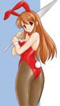  animal_ears asahina_mikuru ass brown_hair brown_legwear bunny_ears bunny_girl bunnysuit flat_ass long_hair pantyhose solo suzumiya_haruhi_no_yuuutsu uraharukon 