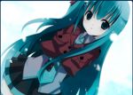  aqua_hair dutch_angle hatsune_miku kirino_kasumu long_hair miniskirt necktie skirt snow solo vocaloid 