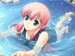  artist_request ass barefoot black_school_swimsuit blue_eyes game_cg kimi_ga_aruji_de_shitsuji_ga_ore_de kuonji_yume one-piece_swimsuit partially_submerged pink_hair school_swimsuit soles solo swimming swimsuit 