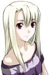  artist_request bare_shoulders blonde_hair fate/stay_night fate_(series) illyasviel_von_einzbern lowres red_eyes solo 