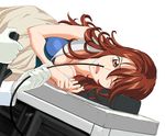  ;o a1 bare_shoulders breasts brown_eyes brown_hair cleavage collarbone endoscope gundam gundam_00 large_breasts looking_at_viewer nostrils one_eye_closed open_mouth simple_background solo sumeragi_lee_noriega tears upper_body waking_up white_background 