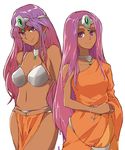  bikini_top circlet dark_skin dragon_quest dragon_quest_iv dress hat long_hair manya minea mori_yoichi multiple_girls orange_dress pelvic_curtain purple_eyes purple_hair siblings sisters 