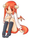  7010 copyright_request dragon_girl horns lowres monster_girl red_eyes red_hair socks solo tail wings 