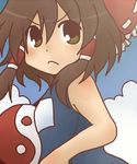  aoi_tobira frown hakurei_reimu one-piece_swimsuit school_swimsuit solo swimsuit touhou 