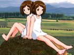  artist_request barefoot brown_eyes brown_hair figure_17 multiple_girls shiina_hikaru shiina_tsubasa short_hair siblings twins wallpaper 