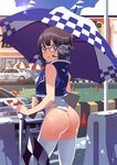  ass bad_id bad_pixiv_id bf._(sogogiching) brown_eyes brown_hair glasses original race_queen solo thighhighs umbrella 
