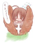  ahoge artist_request brown_hair chibi pupa_(ragnarok_online) ragnarok_online shield solo 