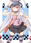  albino animal_ears bag bracelet bunny_ears hair_ornament hairclip hat jewelry long_hair natsumi_akira necklace one_eye_closed red_eyes reisen_udongein_inaba skirt solo striped striped_legwear thighhighs touhou white_hair wristband 