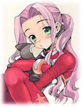  bad_id bad_pixiv_id blush bodysuit darry_adai green_eyes long_hair pink_hair ponytail red_bodysuit solo stuffed_animal stuffed_toy tengen_toppa_gurren_lagann uk-works white_bodysuit 