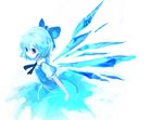  bangs blue blue_bow blue_dress blue_eyes blue_hair blue_neckwear blue_ribbon blue_wings blush bow cirno cis_(carcharias) dress hair_bow ice ice_wings neck_ribbon puffy_short_sleeves puffy_sleeves ribbon shirt short_hair short_sleeves simple_background solo tareme touhou upper_body white_background wings 