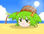  blush_stickers bucket chibi cloud coconut crab day green_eyes green_hair hermit_crab kieeyo kisume no_humans ocean shadow shell sky smile solo sun touhou wooden_bucket yukkuri_shiteitte_ne 